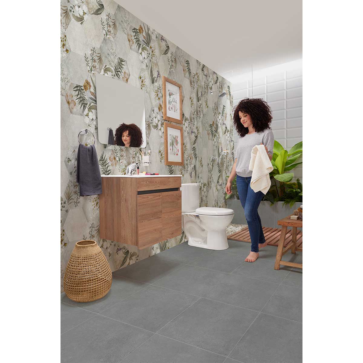 Piso Pared Hexágono Hierbabuena Multi Caras Diferenciadas 23.2X26.8