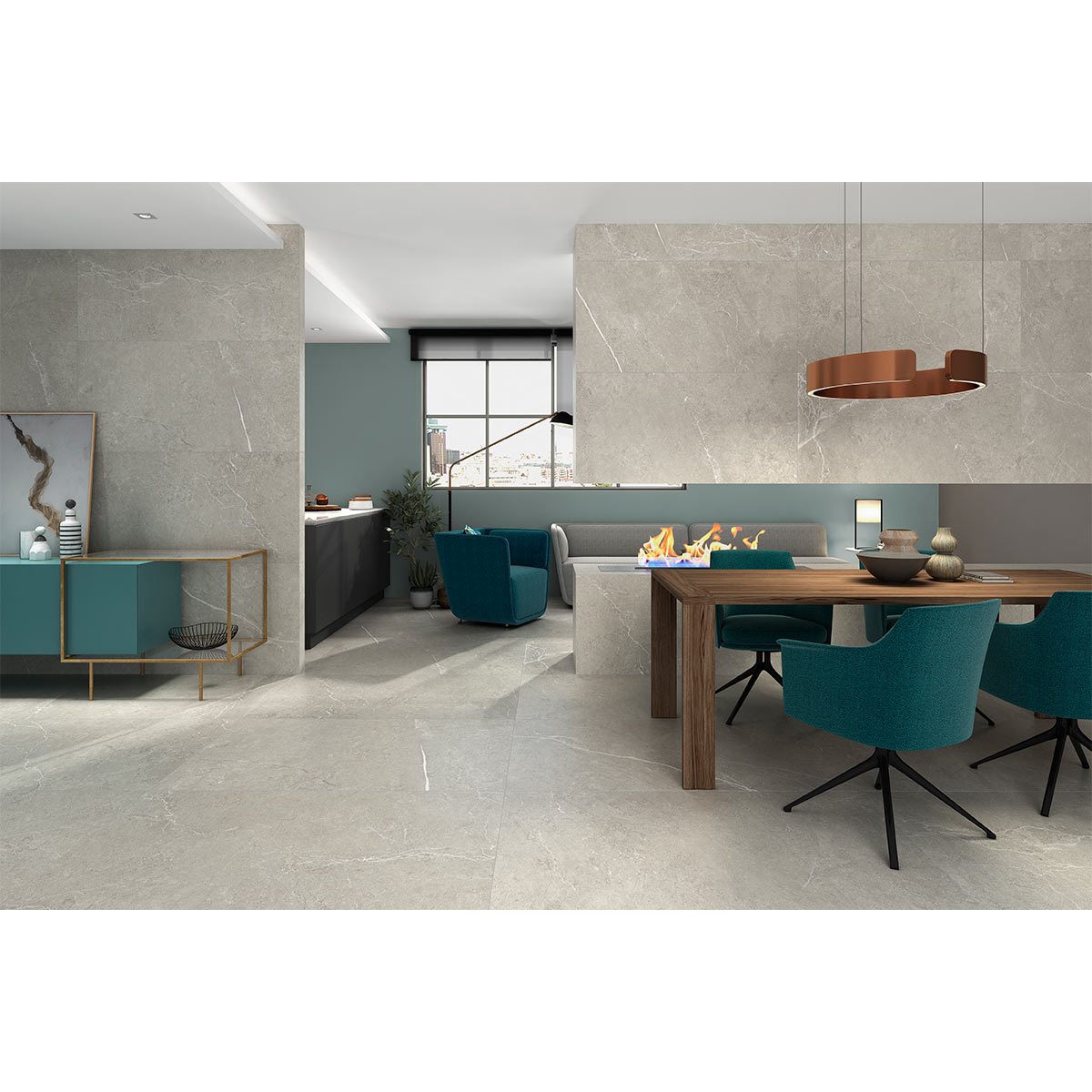 CEMCALIZA60 Gres Porcelanico Esmaltado Mate Cemento Caliza 60x120 Ambiente 1
