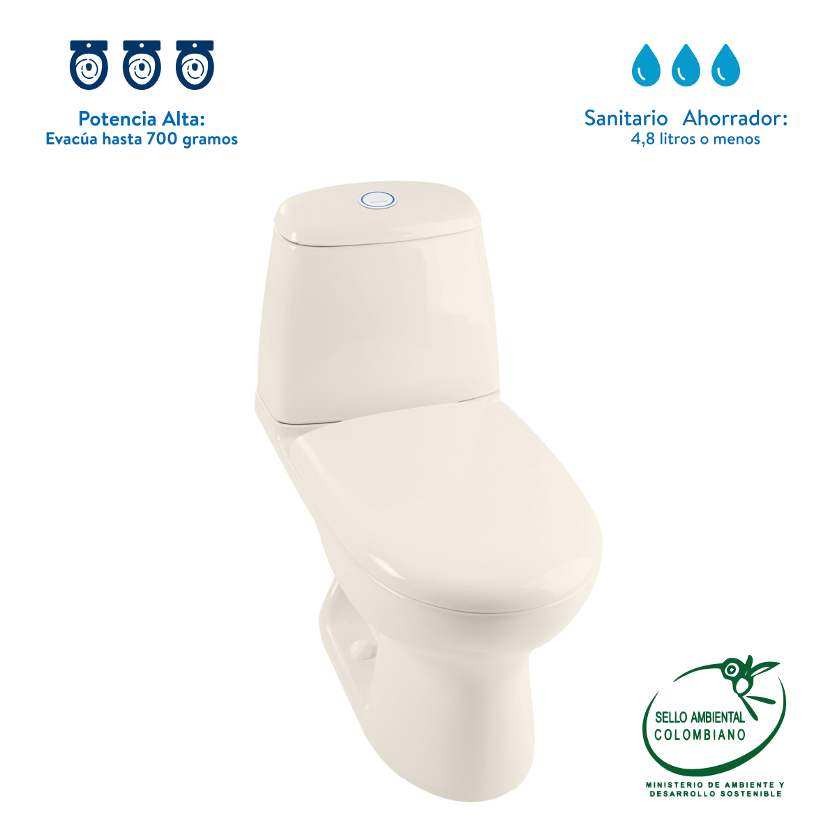 Taza WC Ecoclean 6 litros bone